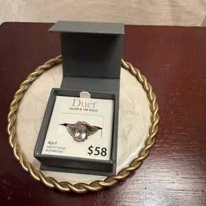 Silver and Gold Ring with White Topaz